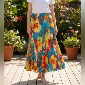 Casual Studio Women’s 1X Colorful Boho Patchwork Maxi Skirt 100% Cotton